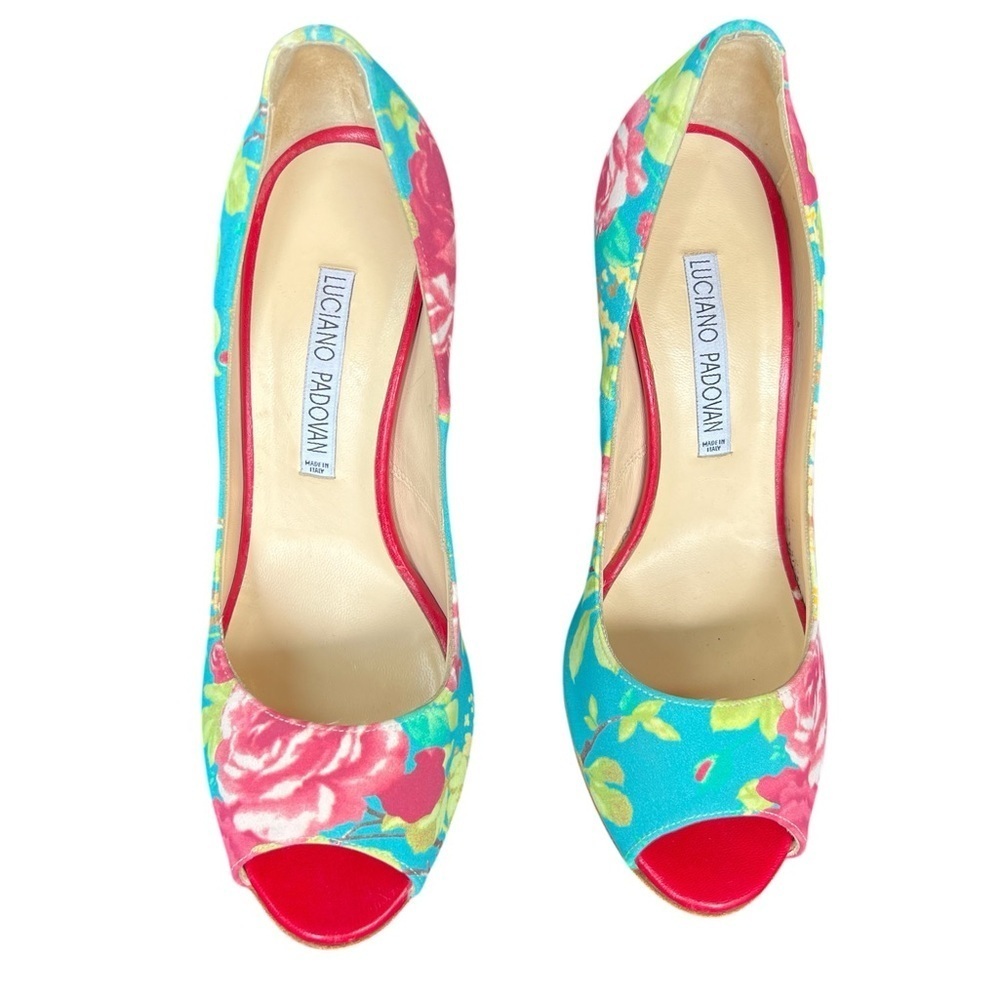 🎉Great Condition LUCIANO PADOVAN Luxury Floral Peep-Toe Heels size EU 37 (US 7) - Picture 2 of 11